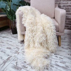 Mongolian Fur Blanket | Faux Sheepskin Throw | Cream Fur Throw