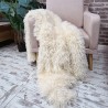 Couverture en fourrure mongole | Jeté en fausse peau de mouton | Jeté en fourrure crème