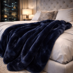 Navy Faux Fur Throw | Richmond Navy Fur Throw | Blue Fur Throw
