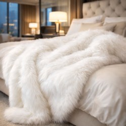 Plaid en fausse fourrure blanche | Couverture en fourrure blanche | Plaid polaire de luxe