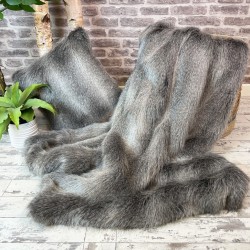 Gestreepte Faux Fur Plaids | Grijze Bont Spreien | Gestreepte Dekens