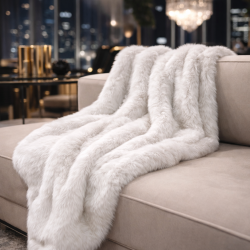 Silver Faux Fur Throw | Silver Fox Fur Blanket | Luxury Fur Bedspread