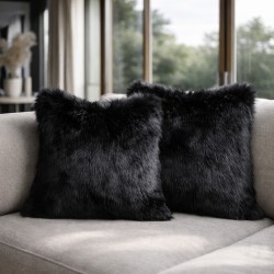 Schwarzes Kunstfellkissen | Schwarze Kissenbezüge | Schwarze Fellkissen
