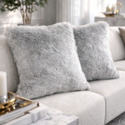 Grey Faux Fur Cushions | Grey Cushions | Ash Grey Fur Scatter Cushions