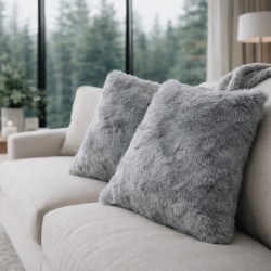 Coussins en fausse fourrure grise | Coussins gris | Coussins décoratifs en fourrure gris cendre