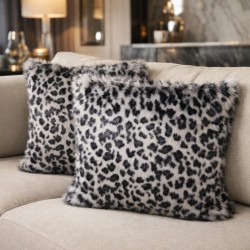 Coussins en fausse fourrure de léopard gris | Oreillers en fourrure à imprimé animal | Housses de coussin