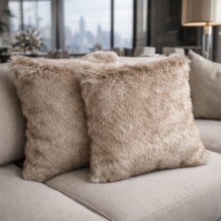 Tundra Wolf Faux Fur Cushions | Long-Haired Beige Faux Fur Cushions | Beige Pillows