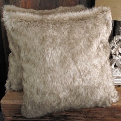 Tundra Wolf Faux Fur Cushions | Long-Haired Beige Faux Fur Cushions | Beige Pillows