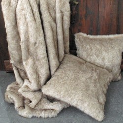 Tundra Wolf Faux Fur Cushions | Long-Haired Beige Faux Fur Cushions | Beige Pillows