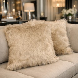 Camel Fur Cushions | Beige Faux Fur Pillows | Luxury Beige Cushions