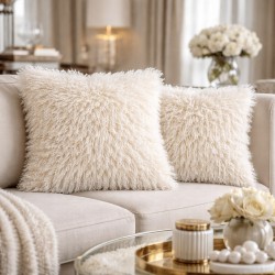 Cream Mongolian Faux Fur Cushion | Cream Curly Haired Fur Cushions |