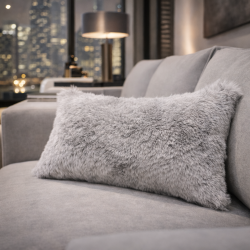Ash Rectangle Fur Cushions | Rechthoekige Grijze Imitatiebont Kussens