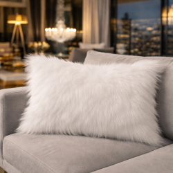Coussins Rectangulaires Deluxe Polaires | Coussin Rectangulaire en Fausse Fourrure Blanche
