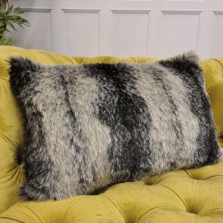 Black Wolf Rectangular Cushions | Striped Rectangular Faux Fur Cushion