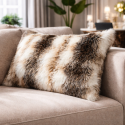Italian Wolf Rectangular Faux Fur Cushion |  Rectangular Striped Fur Cushion