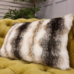 Italian Wolf Rectangular Faux Fur Cushion |  Rectangular Striped Fur Cushion