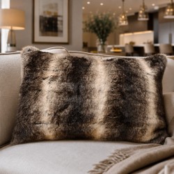 Dark Chinchilla Rectangular Faux Fur Cushion | Rectangular Striped Cushion