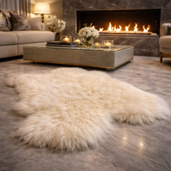 Ivory White Pure Sheepskin Vloerkleed | Natuurlijk Wit IJslands Schapenvacht Vloerkleed
