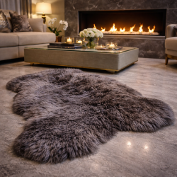 Tapis en peau de mouton marron chocolat | Tapis en peau de mouton pure laine | Tapis en laine marron