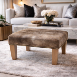Tabouret Carré en Peau de Vache de Taille Moyenne | Tabouret Carré Beige Mottled