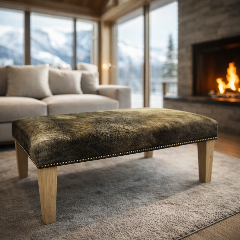 Extra Large Pouf in Pelle di Mucca Beige Scuro | Extra Large Poggiapiedi in Pelle di Mucca