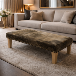Extra Large Pouf in Pelle di Mucca Beige Scuro | Extra Large Poggiapiedi in Pelle di Mucca