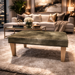 Grande poggiapiedi in pelle di mucca maculata beige/oro | Pouf in vera pelle di mucca