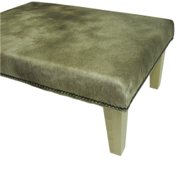 Grand Pouf en Peau de Vache Beige/Or Mottlé | Véritable Ottoman en Peau de Vache