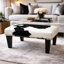 Tabouret en Peau de Vache Noir et Blanc Petit | Petit Tabouret en Peau de Vache