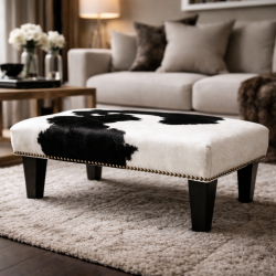Tabouret en Peau de Vache Noir et Blanc Petit | Petit Tabouret en Peau de Vache