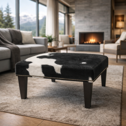 Tabouret en Peau de Vache Noir et Blanc Petit | Petit Tabouret en Peau de Vache