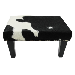 Sgabello piccolo in pelle di mucca bianca e nera | Sgabello piccolo in pelle di mucca