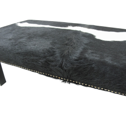 Sgabello poggiapiedi extra large bianco e nero | Sgabello rettangolare in pelle di mucca