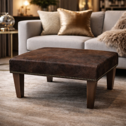 Sgabello in pelle di mucca marrone tigrato di media grandezza | Pouf in vera pelle di mucca marrone