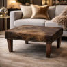 Tabouret en Peau de Vache de Taille Moyenne | Tabouret Carré en Cuir Marron