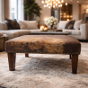 Tabouret en Peau de Vache de Taille Moyenne | Tabouret Carré en Cuir Marron