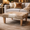 Sgabello Quadrato in Pelle di Mucca | Sgabello Quadrato Beige e Bianco