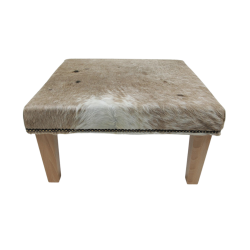 Sgabello Quadrato in Pelle di Mucca | Sgabello Quadrato Beige e Bianco