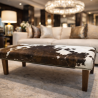 Extra Large Brown & White Cowhide Footstool | Real Cow Hide Foot Stool