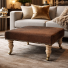 Tabouret en cuir de vache marron foncé | Véritable ottoman en cuir de vache marron