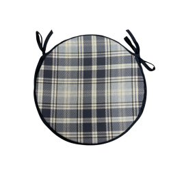 Highland Check Denim Ronde Bistro Stoelkussens | Tartan Ronde Stoelkussens
