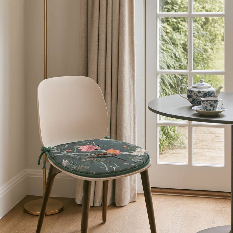 Cuscini per sedie in velluto a forma di D Chinoiserie | Cuscini per sedie in velluto di lusso a forma di D