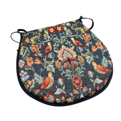 Coussins de siège en forme de D en tapisserie William Denim | Coussins de siège bleus en forme de D