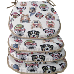 Coussins de siège en forme de D avec motif de chien en tapisserie | Coussins de siège en tapisserie avec motif animal en forme d