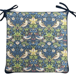 Coussin de Siège Carré Strawberry Thief Marine | Coussins de Siège Carrés Rouges avec Liens