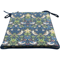 Coussin de Siège Carré Strawberry Thief Marine | Coussins de Siège Carrés Rouges avec Liens