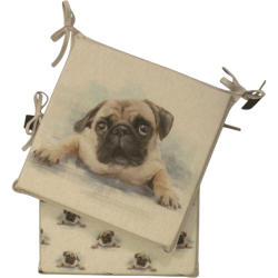 Grandes Coussins de Siège Carrés Réversibles Pug | Ensemble de 2, 4, 6 ou 8 Coussins de Chaise