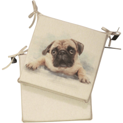 Large Pug Reversible Square Seat Pads | Set of 2, 4, 6 or 8 Chair Pads