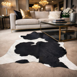 Tappeto in Pelle di Mucca Bianco e Nero | Pelle di Mucca Extra, Extra Large | Tappeto in Pelle di Mucca Nero e Bianco Sporco