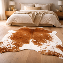Tappeto in Pelle di Mucca Marrone e Bianco Extra Extra Large | Pelle di Mucca Molto Grande